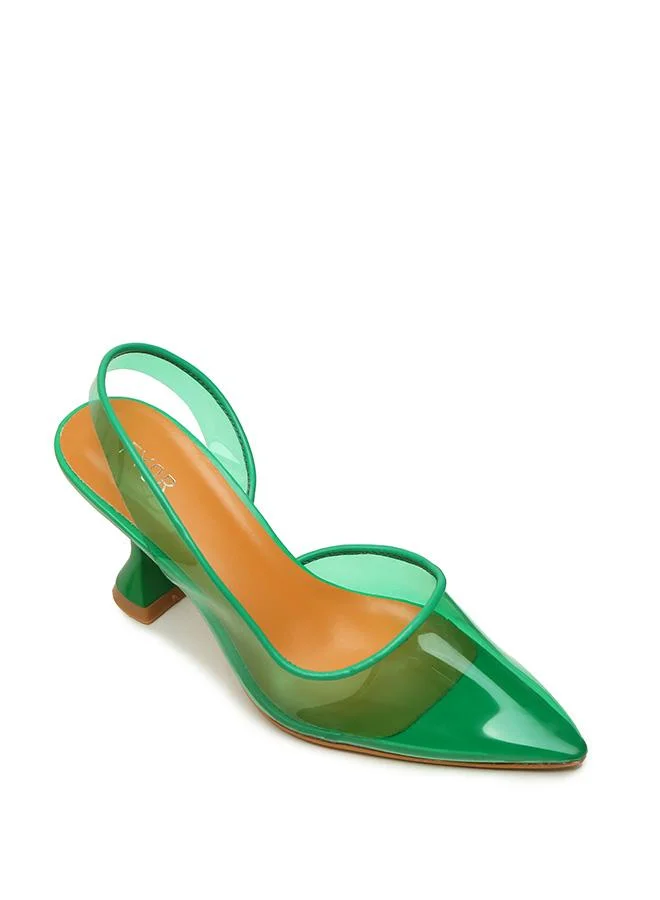 فايور صندل نسائي بكعب شفاف مدبب